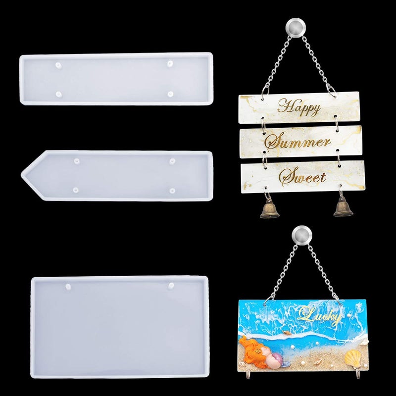 iSuperb 3PCS Silicone Molds for Resin Rectangle Doorplate Epoxy Crystal Mold DIY Tablet Pendant Door Hanging Welcome Sign Plates, Road Street Sign Making Model (Rectangle) - Image 1